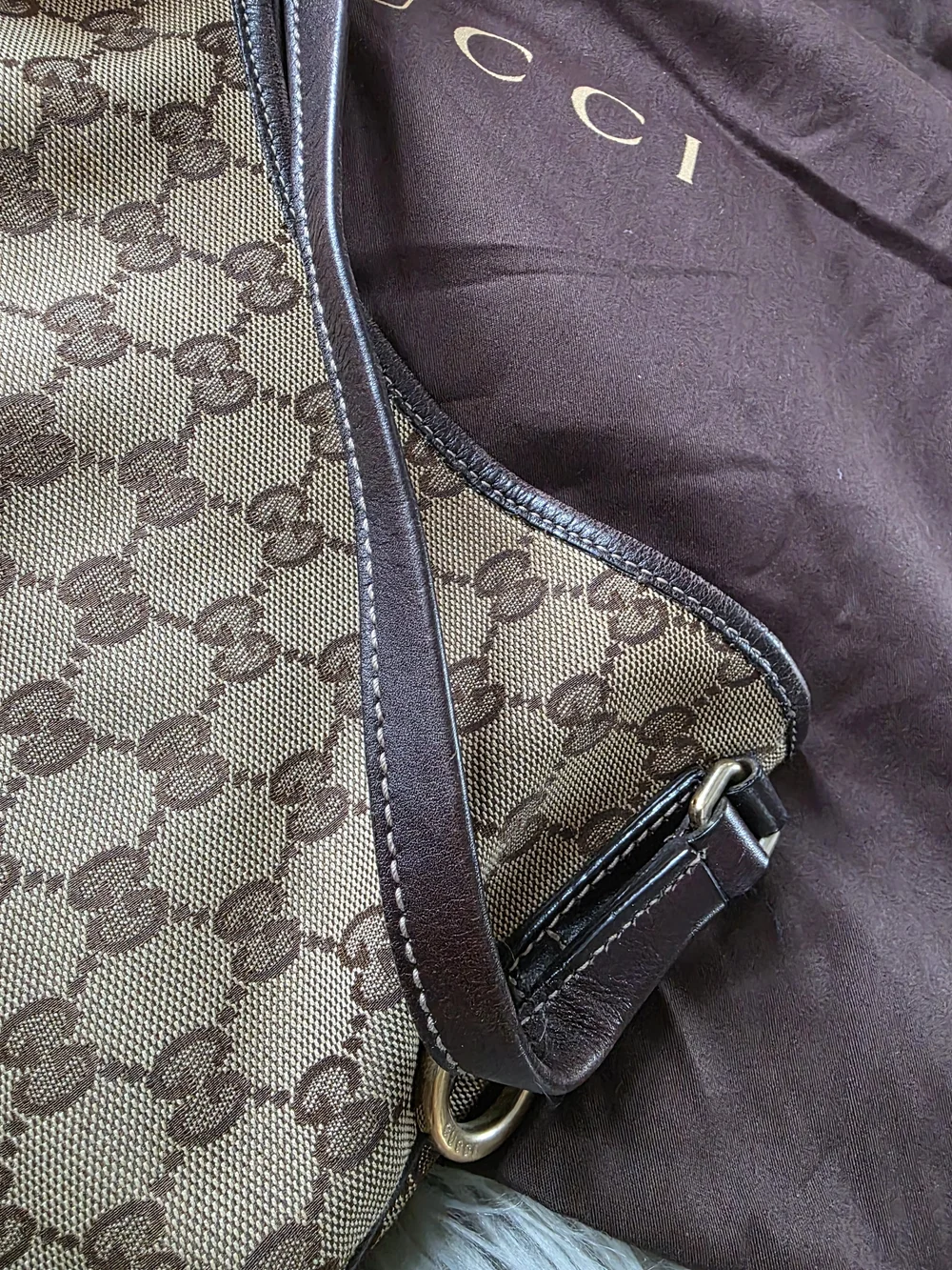 Gucci Brown Monogram Canvas Hobo with Gold Hardware